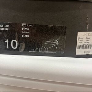 J. Crew Black Lace-Up Sandals Box Label